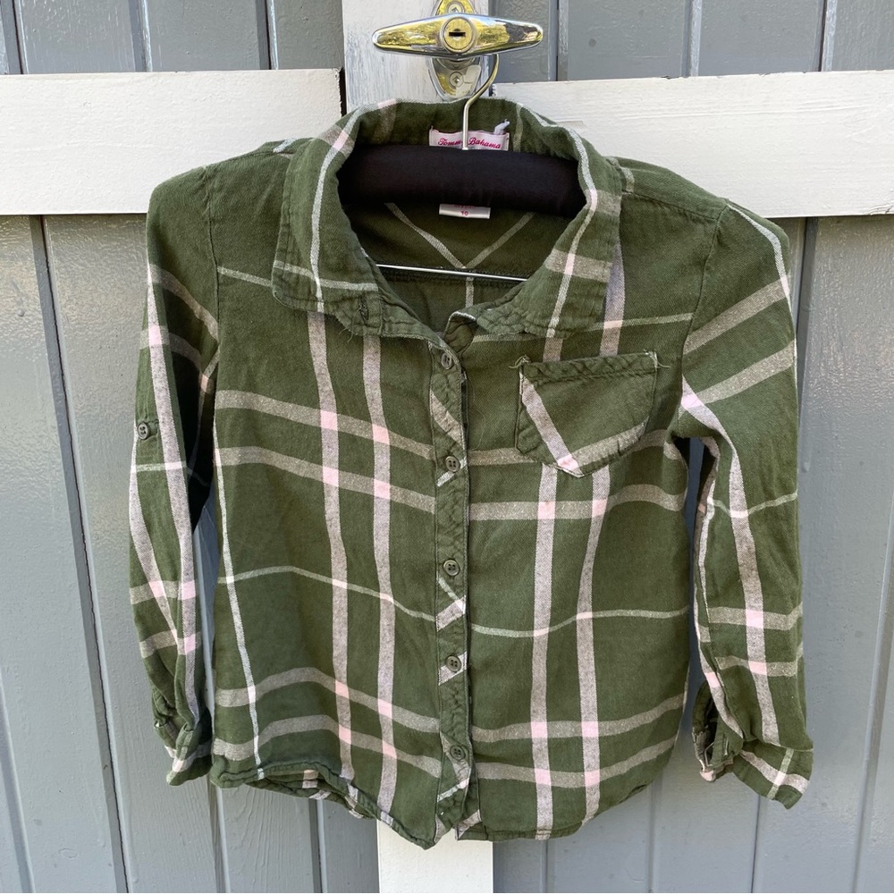 Tommy Bahama Olive Plaid Girls Button Down Shirt‎